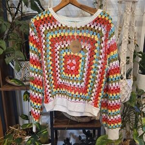 BiBi Vibrant Crochet Crew Neck Sweater